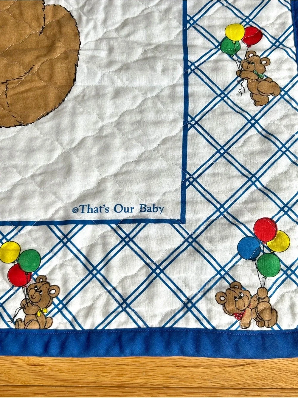 Vintage Teddy Bear Balloons Baby Quilt Nursery Blanket Boy Girl Gender Neutral